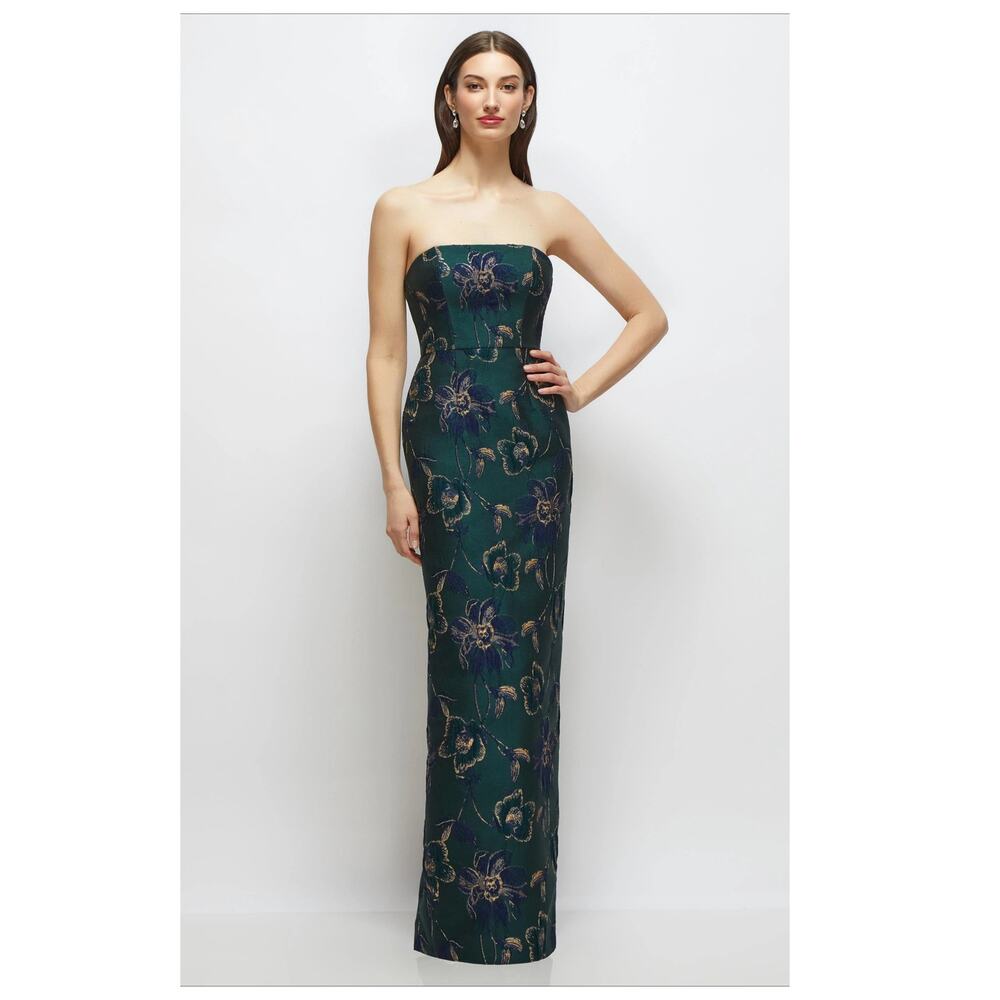 NEW Alfred Sung Metallic Strapless Jacquard Column Gown Size 6